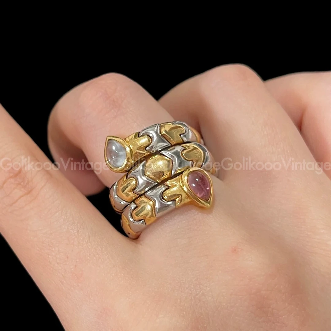 95新 BVLGARI/宝格丽 蜂巢箭头金刚拼色双头宝石戒指 RB2501008