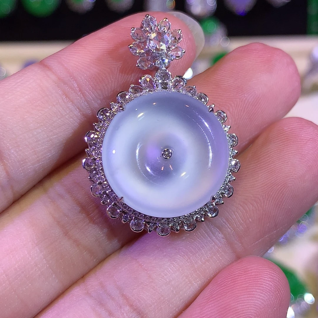 翡翠18K金镶嵌吊坠(赠链)玻璃种茅台白平安扣吊坠