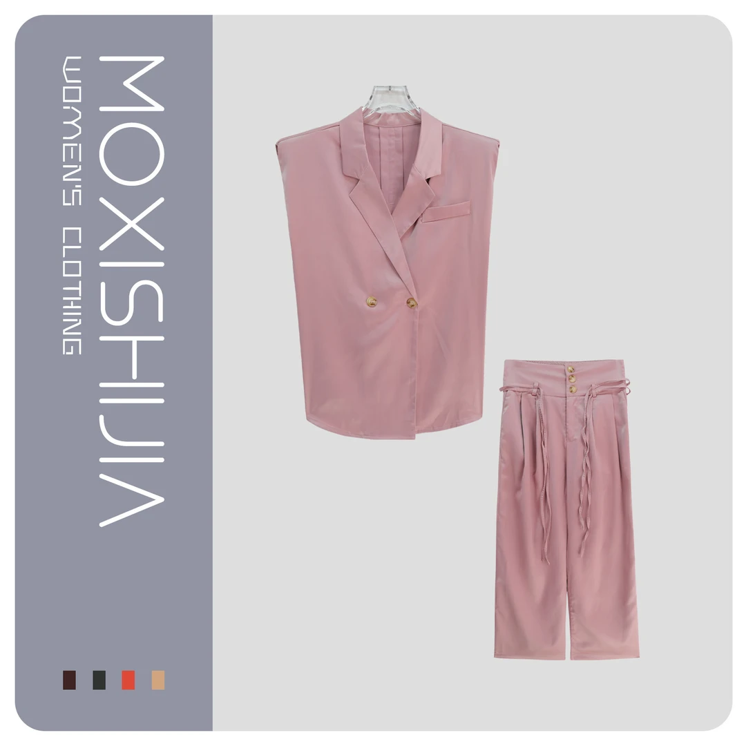 通勤轻熟无袖西装马夹高腰垂感阔腿裤套装S2231