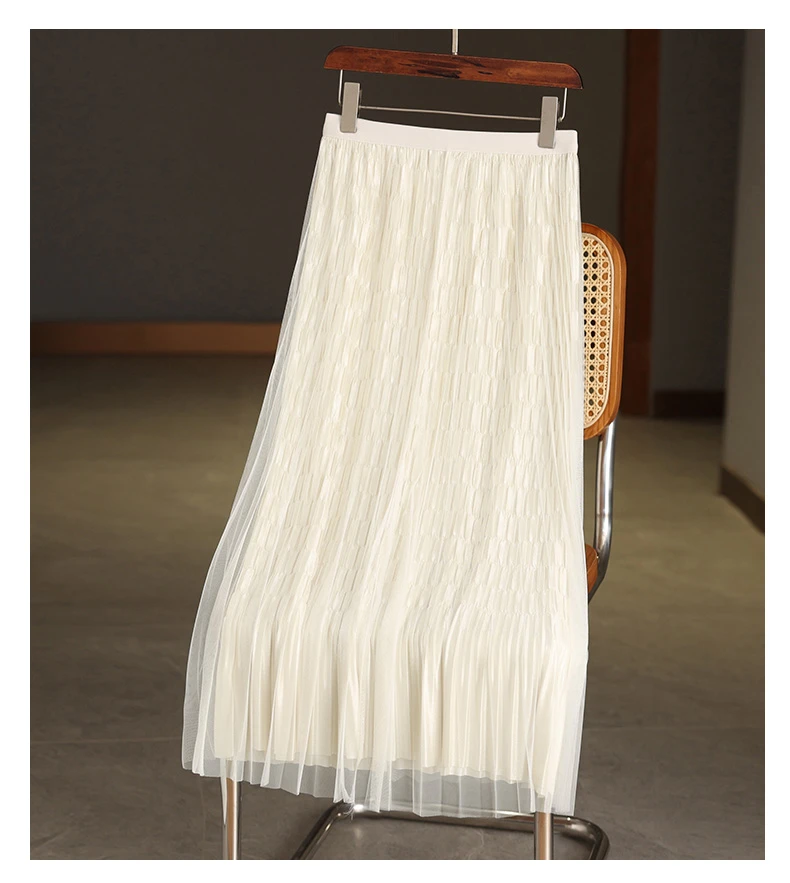 夏季新款网纱两面穿百褶高腰半身裙修身宽松百搭薄款