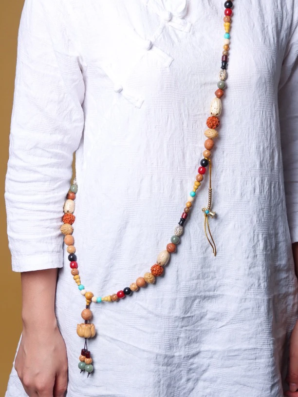 天然多宝菩提子野桃核星月凤眼金刚菩提斜挎长脖挂男女念珠百搭款