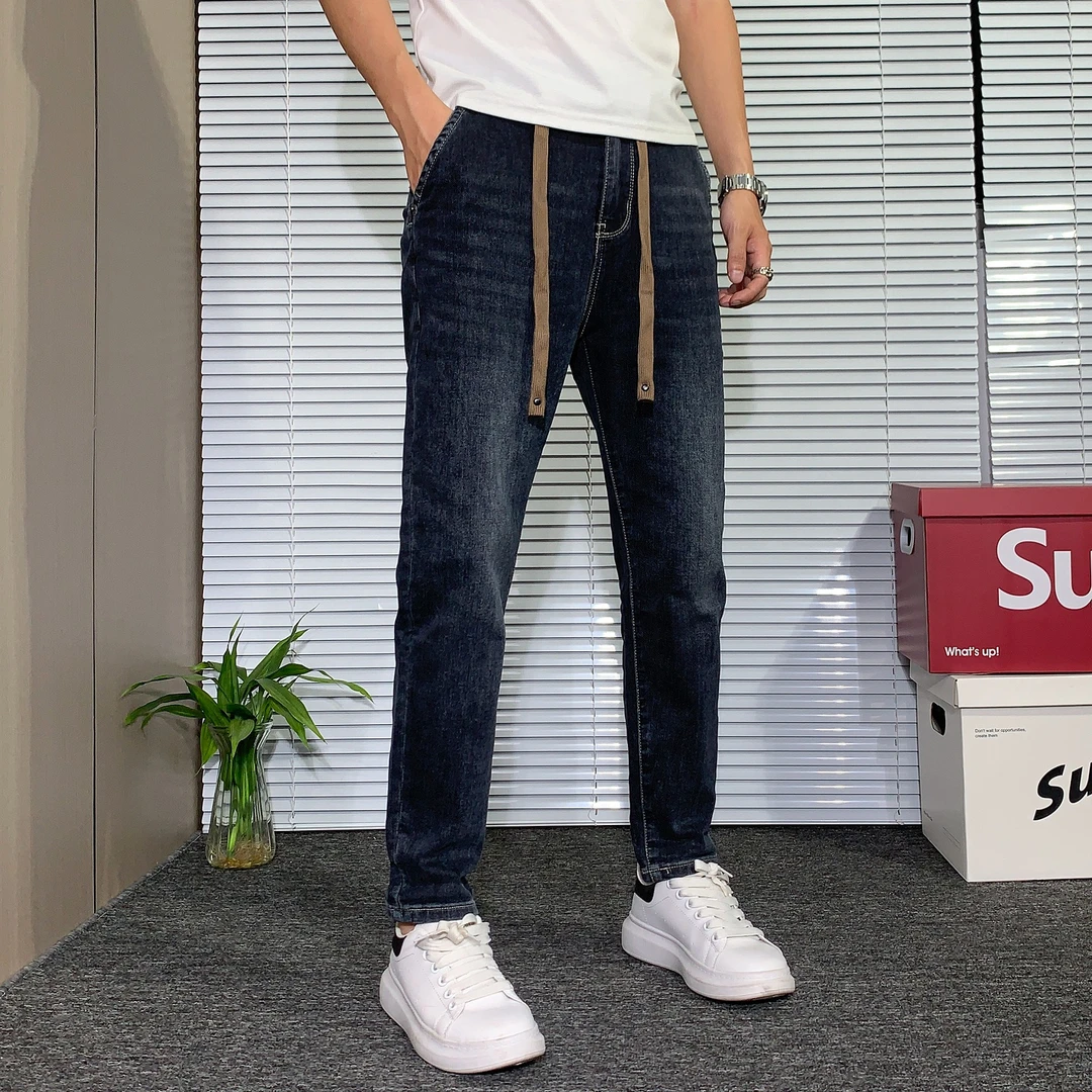 松紧腰牛仔裤男2025秋季新款潮流复古休闲弹力修身时尚百搭九分裤