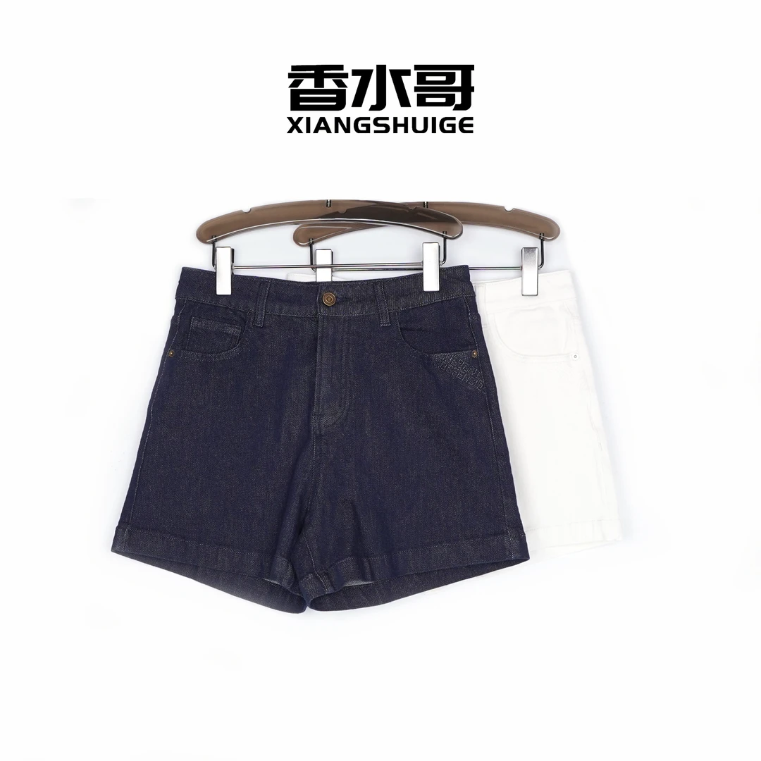 百搭简约口袋字母短裤2025早秋新款女装时尚休闲裤高腰牛仔裤