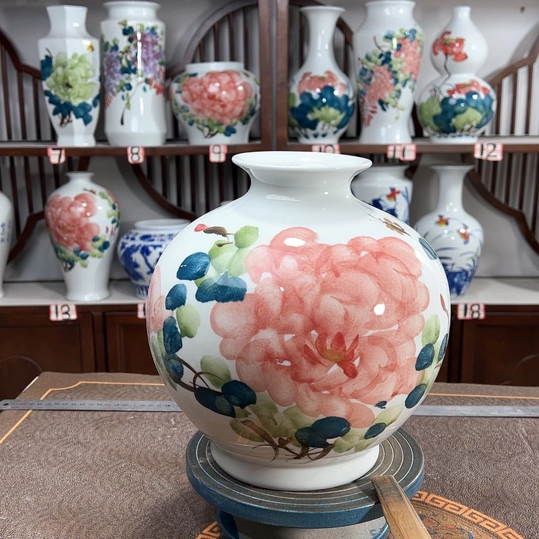 摆件景德镇陶瓷石红牡花