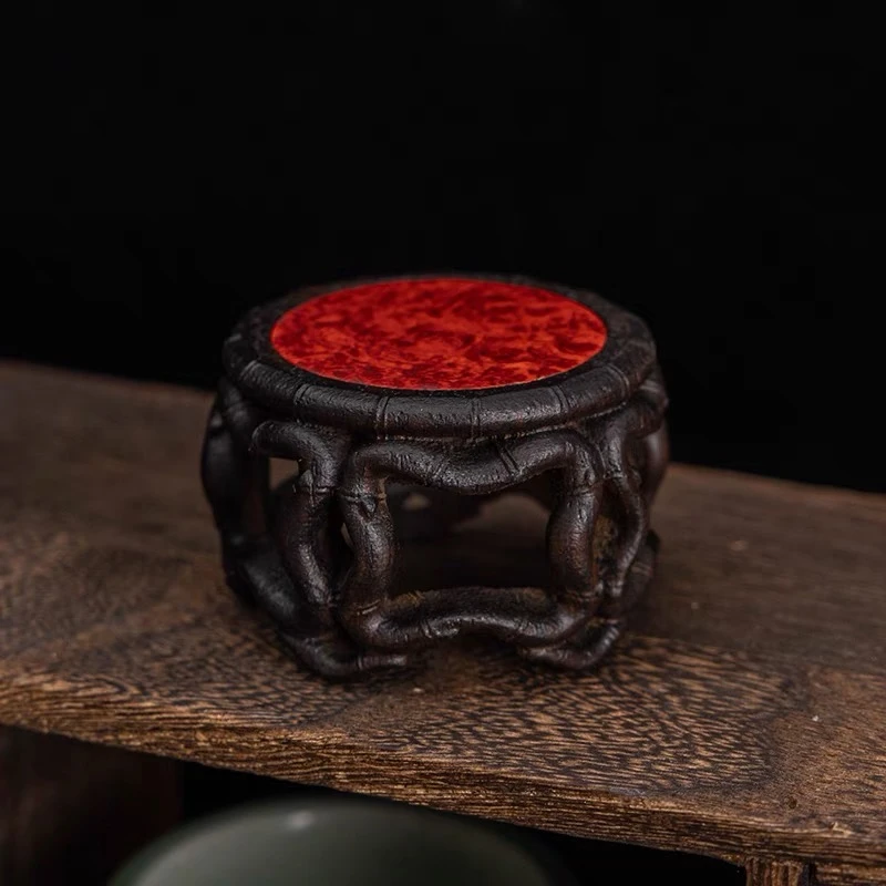 【镂空竹节底座】紫光檀镶嵌瘤疤复古精工雕刻