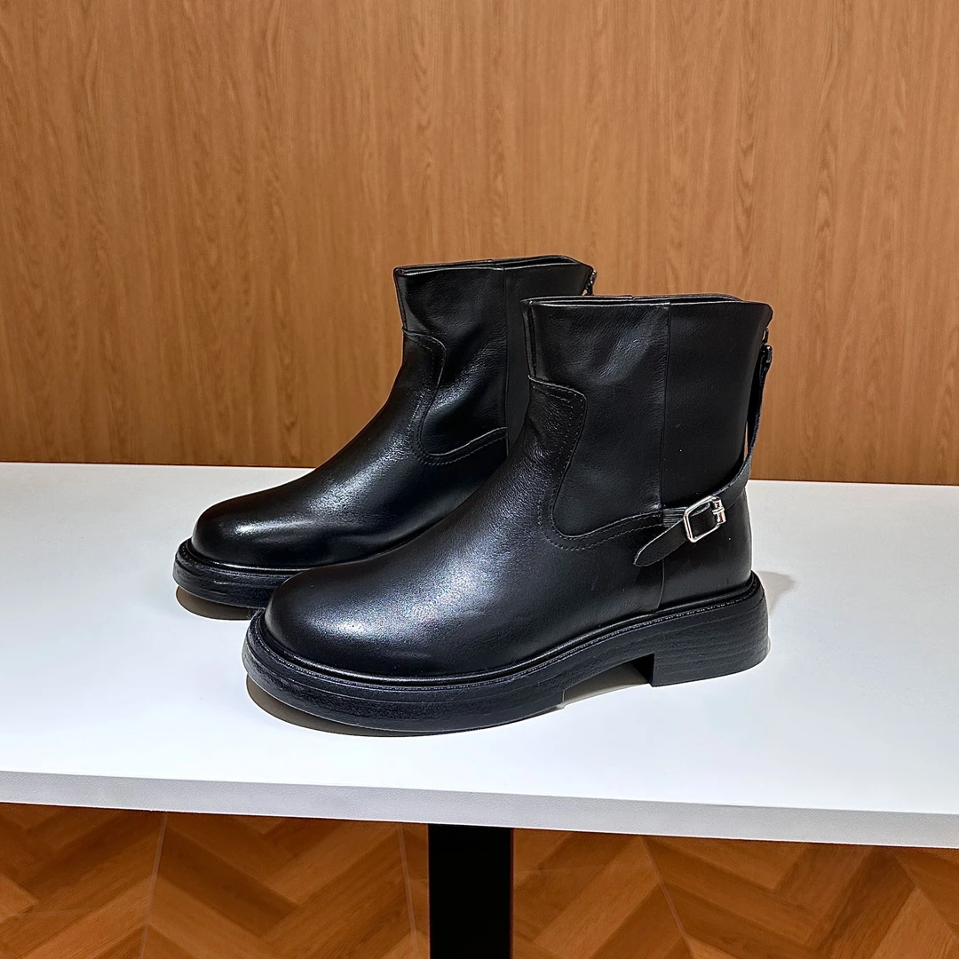 【静静老板娘】时尚短靴瘦瘦靴平底套筒秋季复古厚底百搭986-136