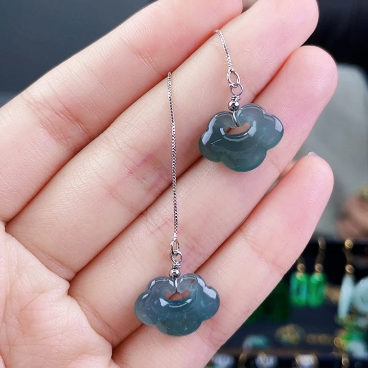 翡翠耳饰银S925镶嵌饰品