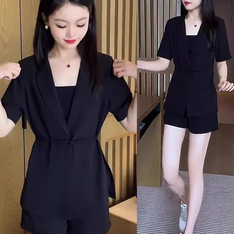 时尚短袖套装女士2025年夏季新款洋气质小西装外套短裤西服两件套