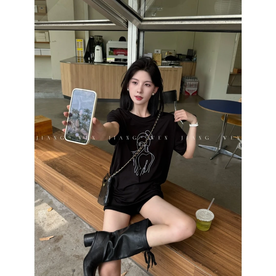 【智秀TEE】圆领设计感印花短袖T恤直筒日系T恤