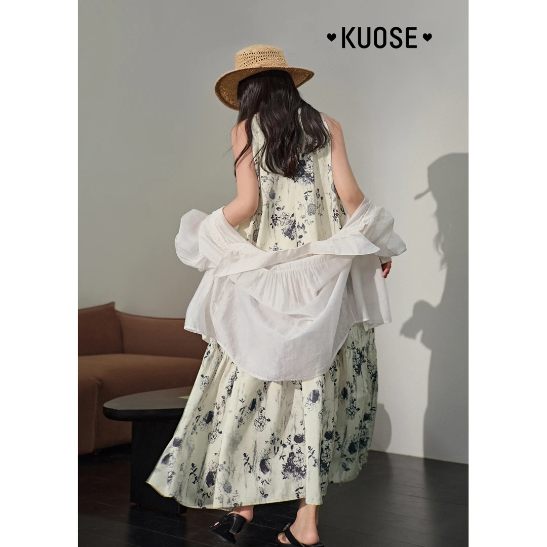 【烟雨江南】阔色新中式水墨挂脖连衣裙女2025年夏季新款KSB2404026