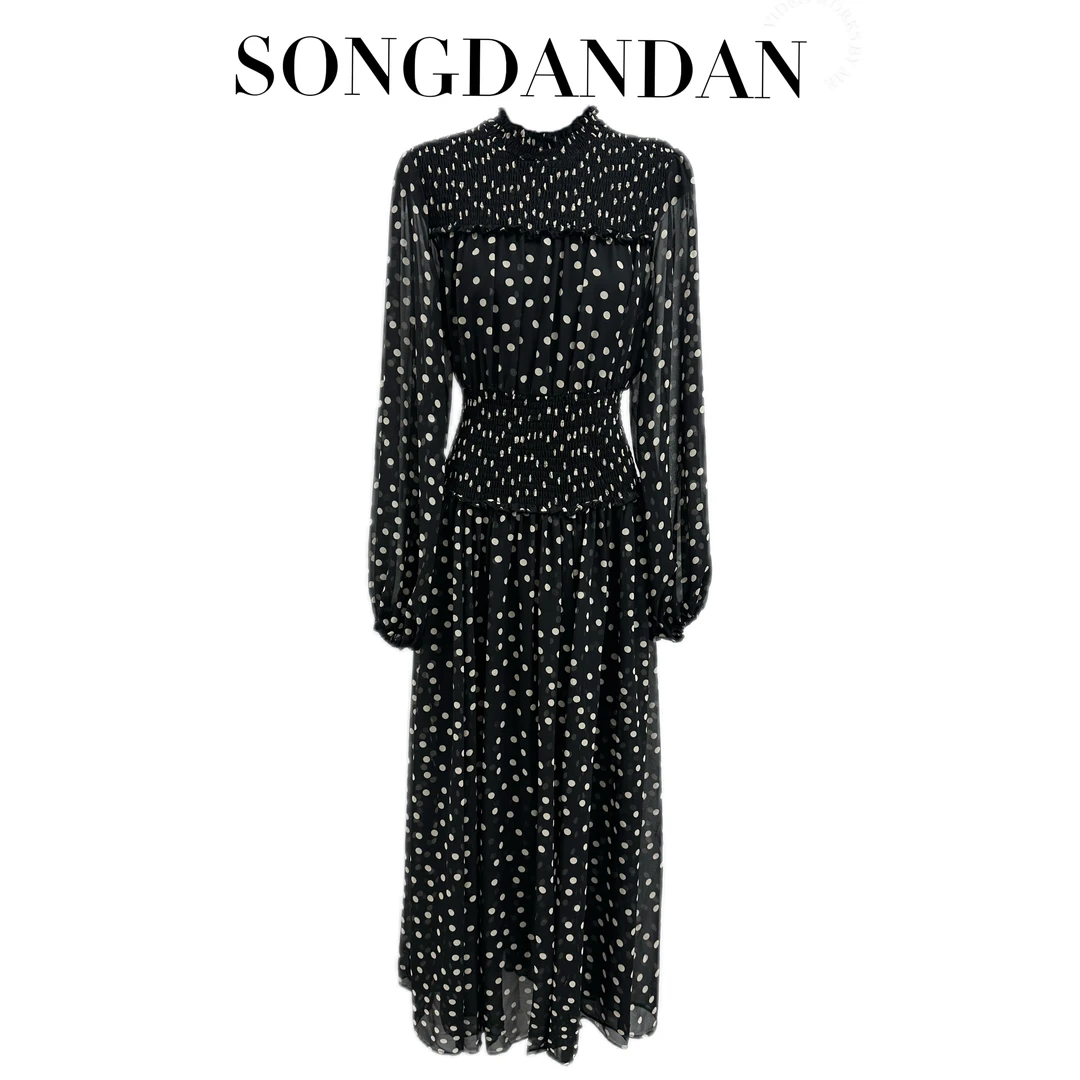 【DDS】春季新款气质圆领松紧腰大裙摆连衣裙两件套