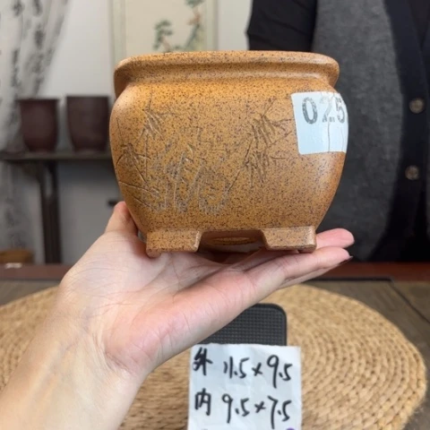 紫砂花盆年终福利柴烧束口小方0253