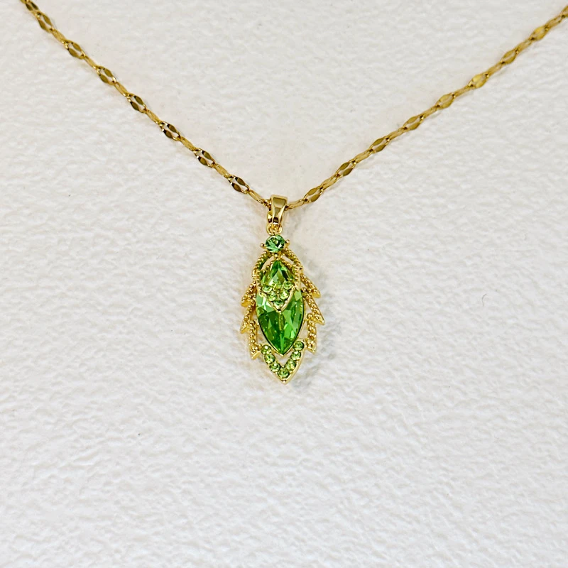 铜合金合成锆石项链 [金枝玉叶]气质时尚绿色灵动叶子项链