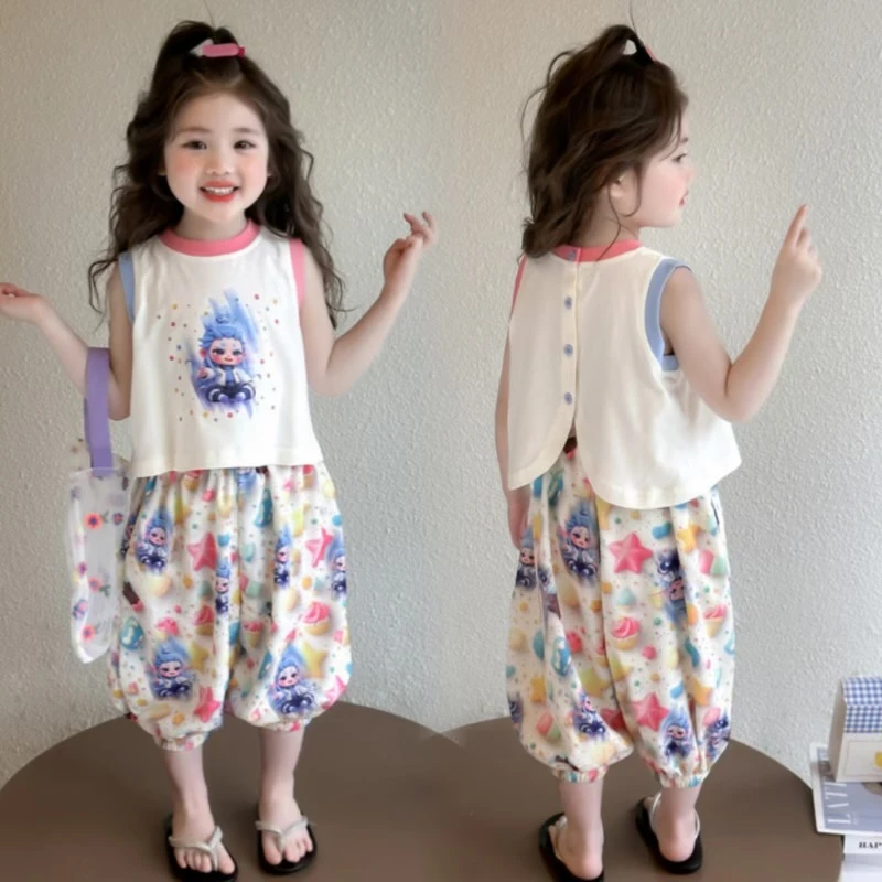 女童洋气套装2025夏季新款卡通无袖背心加防蚊裤抖抖裤两件套