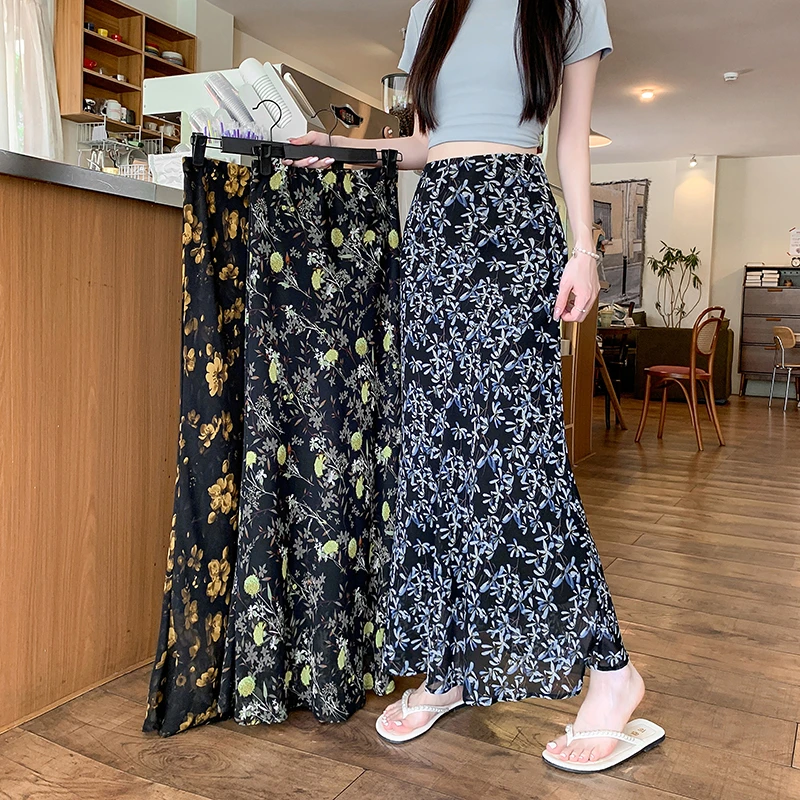 2025实拍碎花半身裙夏季新款度假风甜美显瘦百搭雪纺印花鱼尾裙