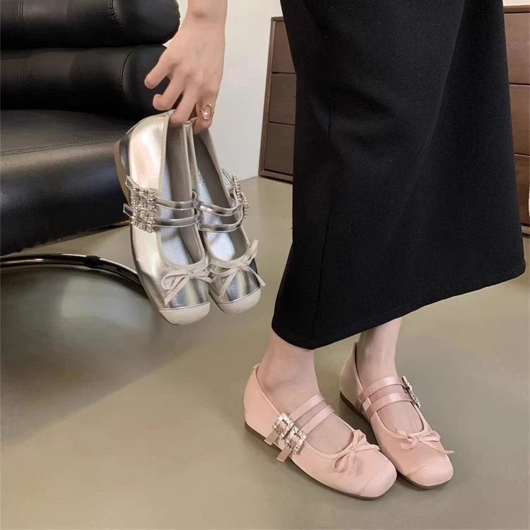 内增高5cm小个子软底单鞋女2025春夏季新款芭蕾风仙女ins方头百搭
