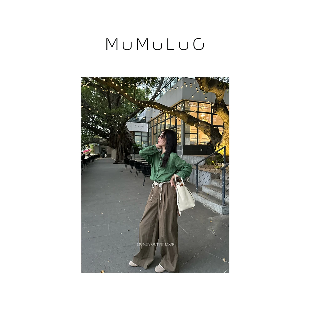 罗炑炑“灰隙如黛”翻折腰头松紧腰抽绳设计直筒休闲裤 MMLD7053-h1