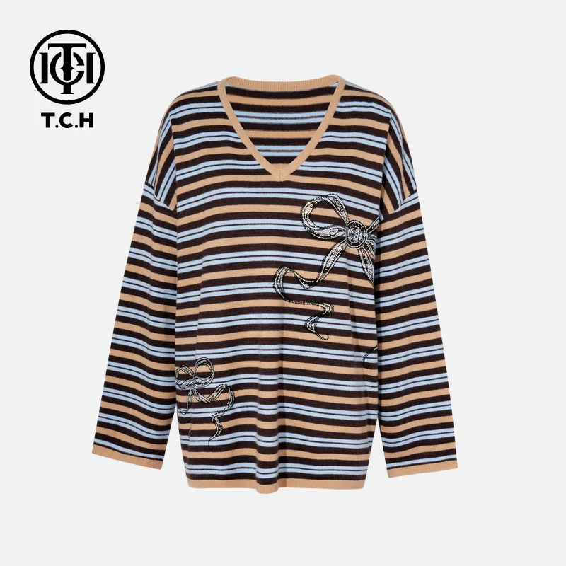 TCH私服烫钻工艺新时尚淑女百搭新潮流针织衫T75C09E1101轻奢tch