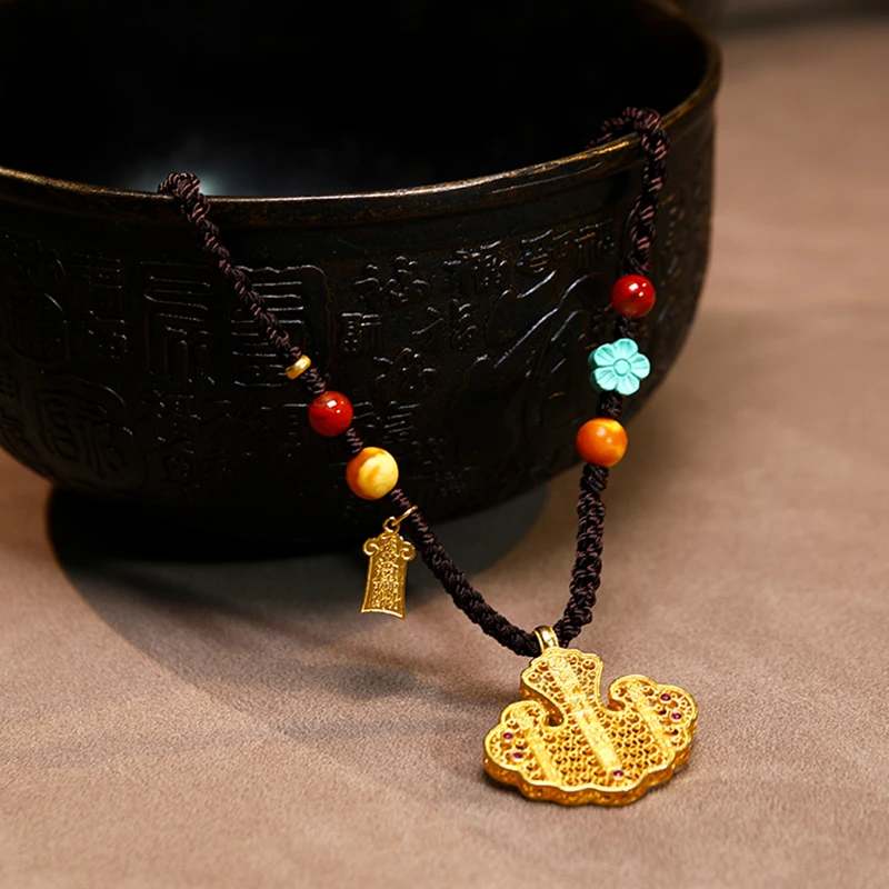 状元及弟黄金吊坠原创设计款项链X30724