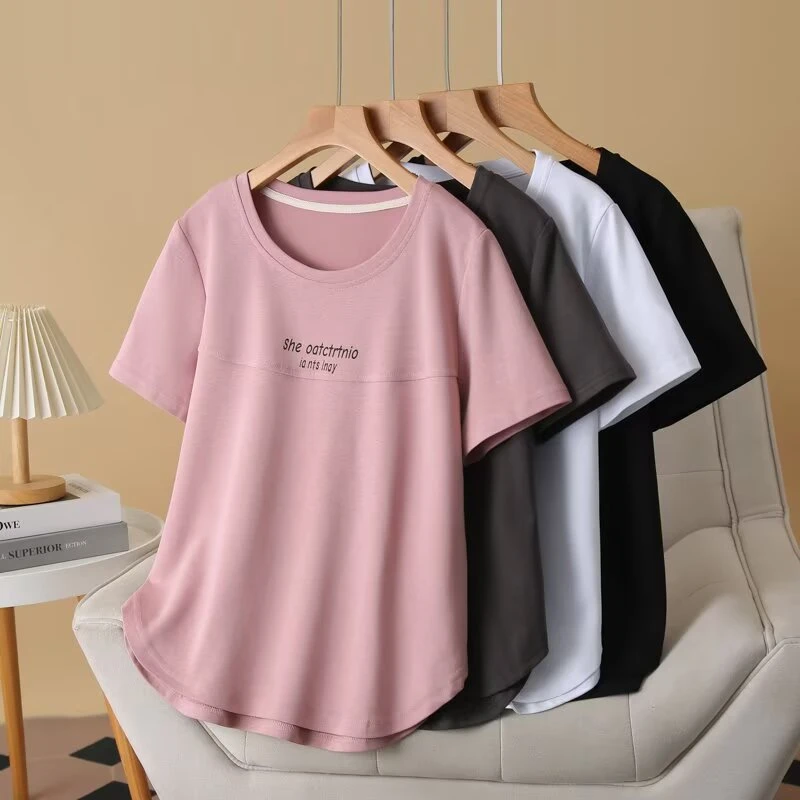 奢怡雅欣宇大码洋气显瘦夏季圆领休闲印花短袖时尚宽松女T恤5059