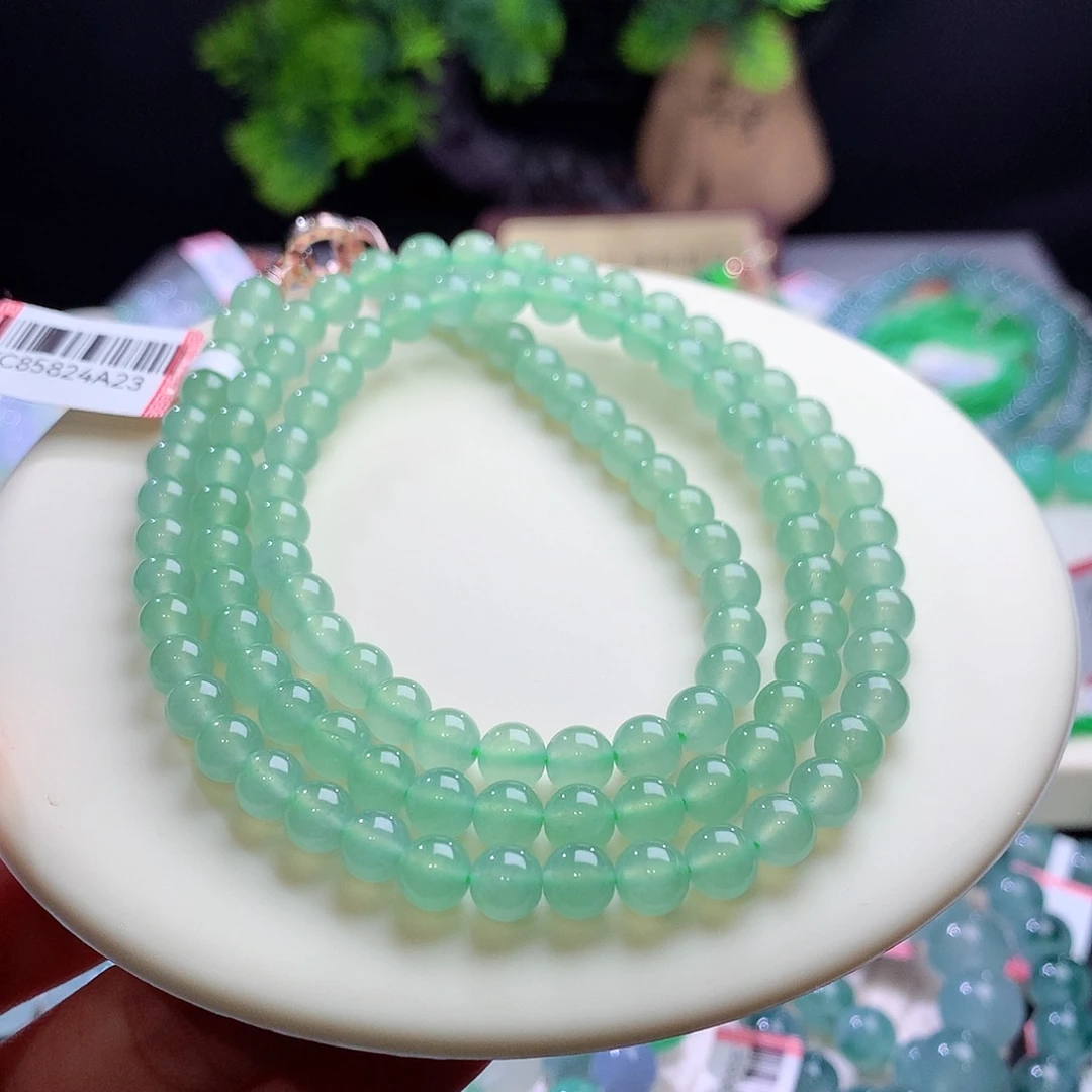 翡翠未镶嵌项链卡6mm冰种冰胶葡萄肉