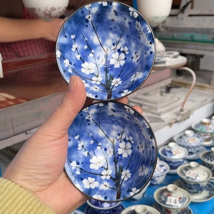 青花釉下彩杯子2个