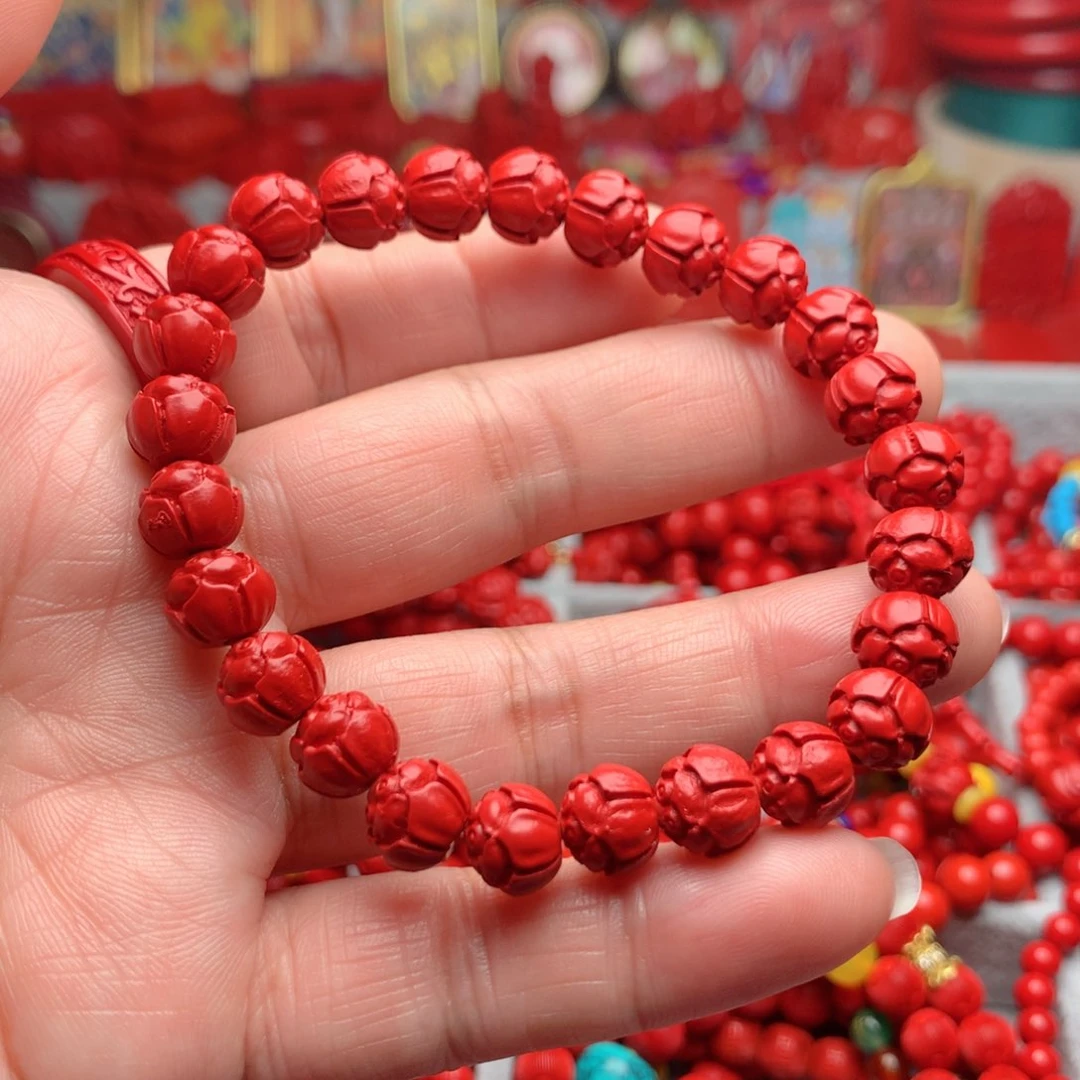 天然辰砂工艺品朱砂莲花手串