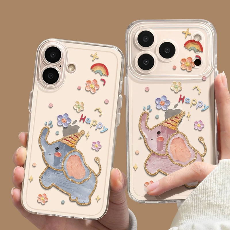 油画小象适用于苹果17pro/华为/小米17/vivo/OPPO个性创意手机壳