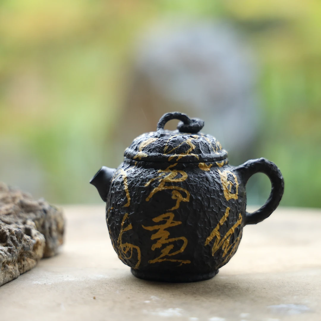 登鹳雀楼丨原创手绘老岩泥茶壶黑金紫皮陶瓷纯手工手制手捏仿古壶