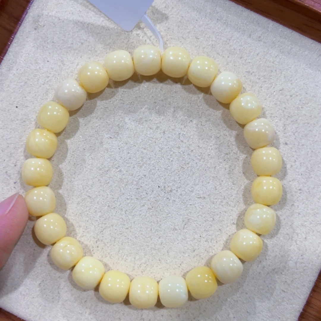 ****r手链蜜蜡未镶嵌8.5m高桩浓蜡奶白 颗颗微花粉