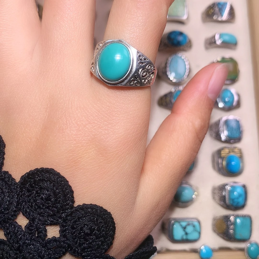 绿松石银S925镶嵌戒指