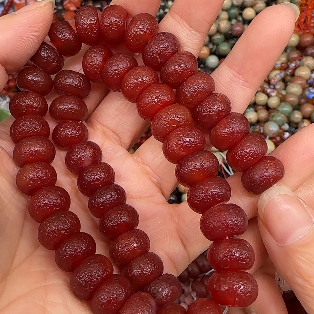 玛瑙/玉髓合金珠宝半成品橘皮红玛瑙12mm一条算盘