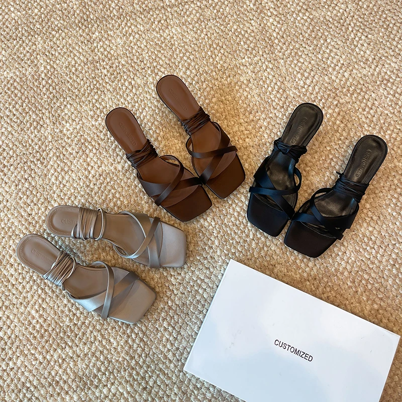 POTATO【涧序】（5CM）25年夏季百搭方头气质仙女风细跟高绑带凉鞋