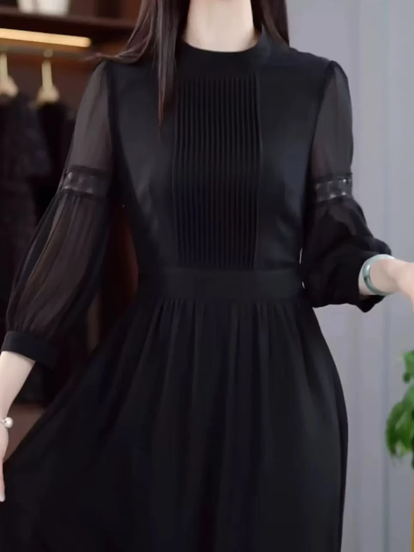 【QX437】轻羽丝高级气质2025春夏新款收腰纯色显瘦遮肉连衣裙Z28