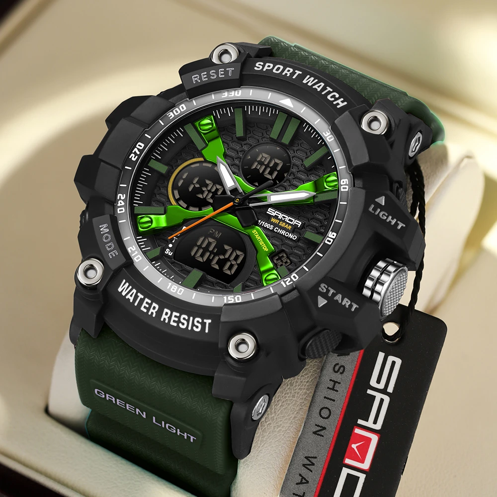 黑武士新款黑武士男士手表男款户外运动多功能夜光闹钟防水电子表