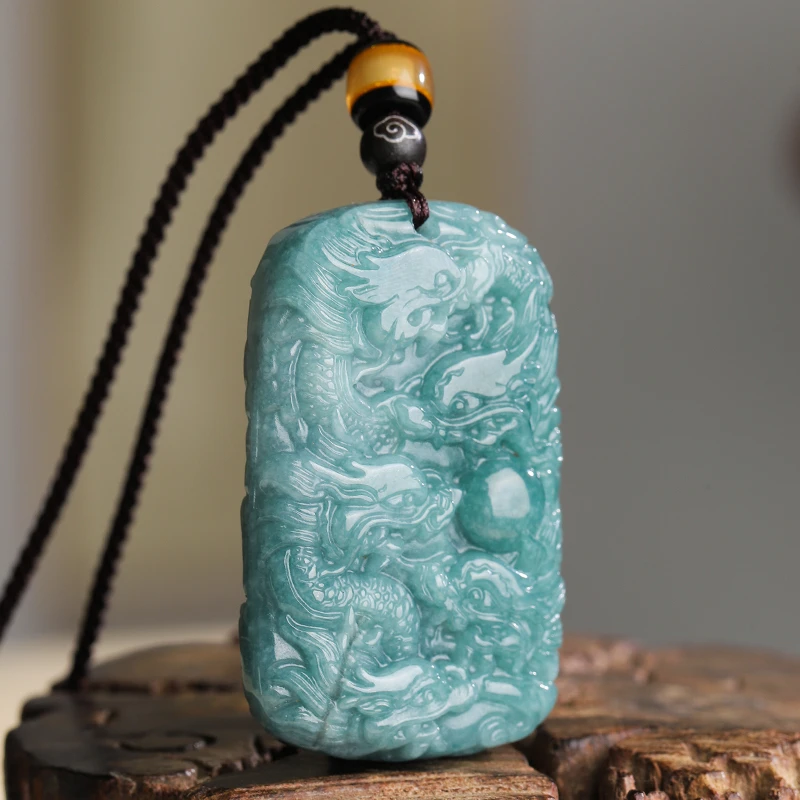 天然翡翠九龙护主吊坠男女款玉石项链挂件玉佩玉坠双面龙牌玉挂坠