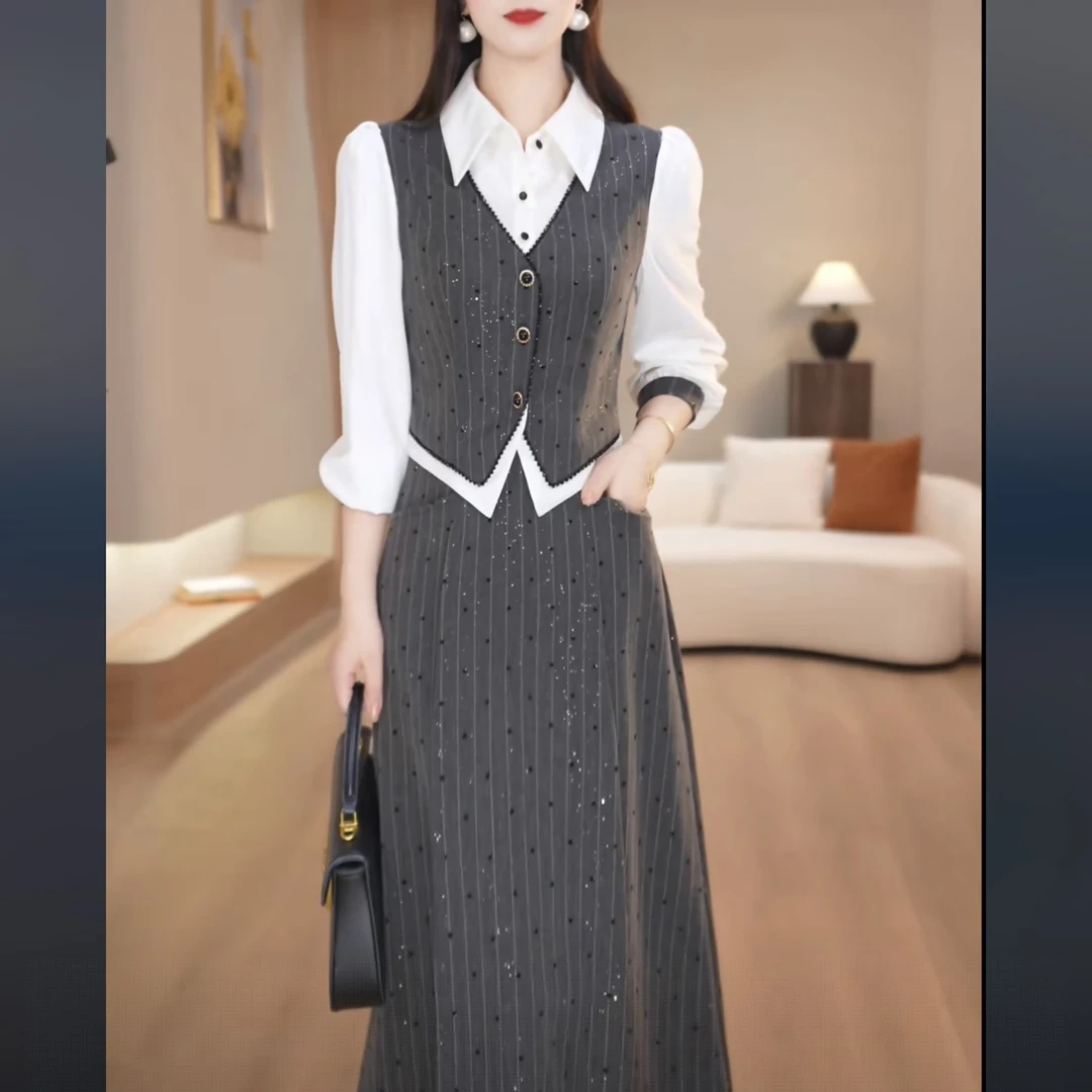 【连衣裙】2025秋季新款时尚洋气气质设计感休闲收腰中长款连衣裙