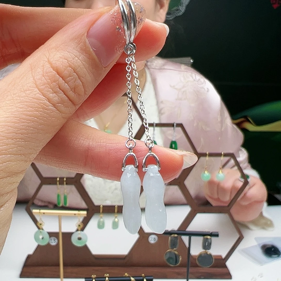 翡翠耳饰银S925镶嵌天然翡翠耳饰银s925镶嵌