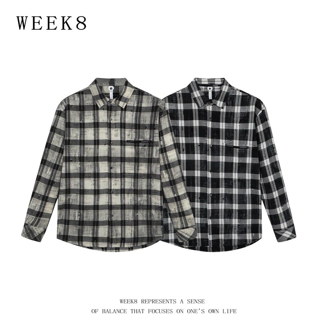 【WEEK8】格子刮烂男士长袖衬衫潮流休闲男款春秋夹克cityboy日系