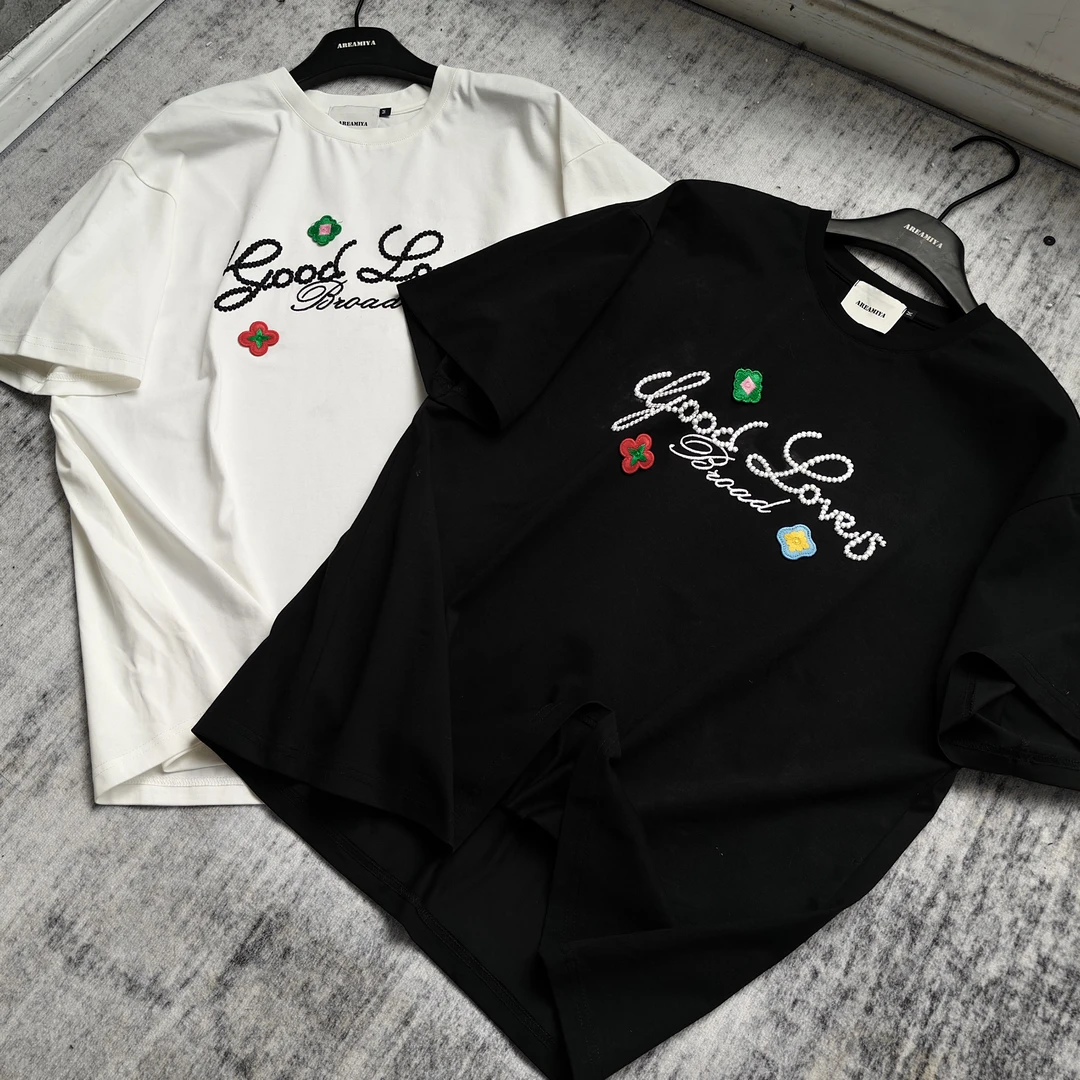 【浪漫盛开】彩色立体花朵刺绣圆领T恤CP195