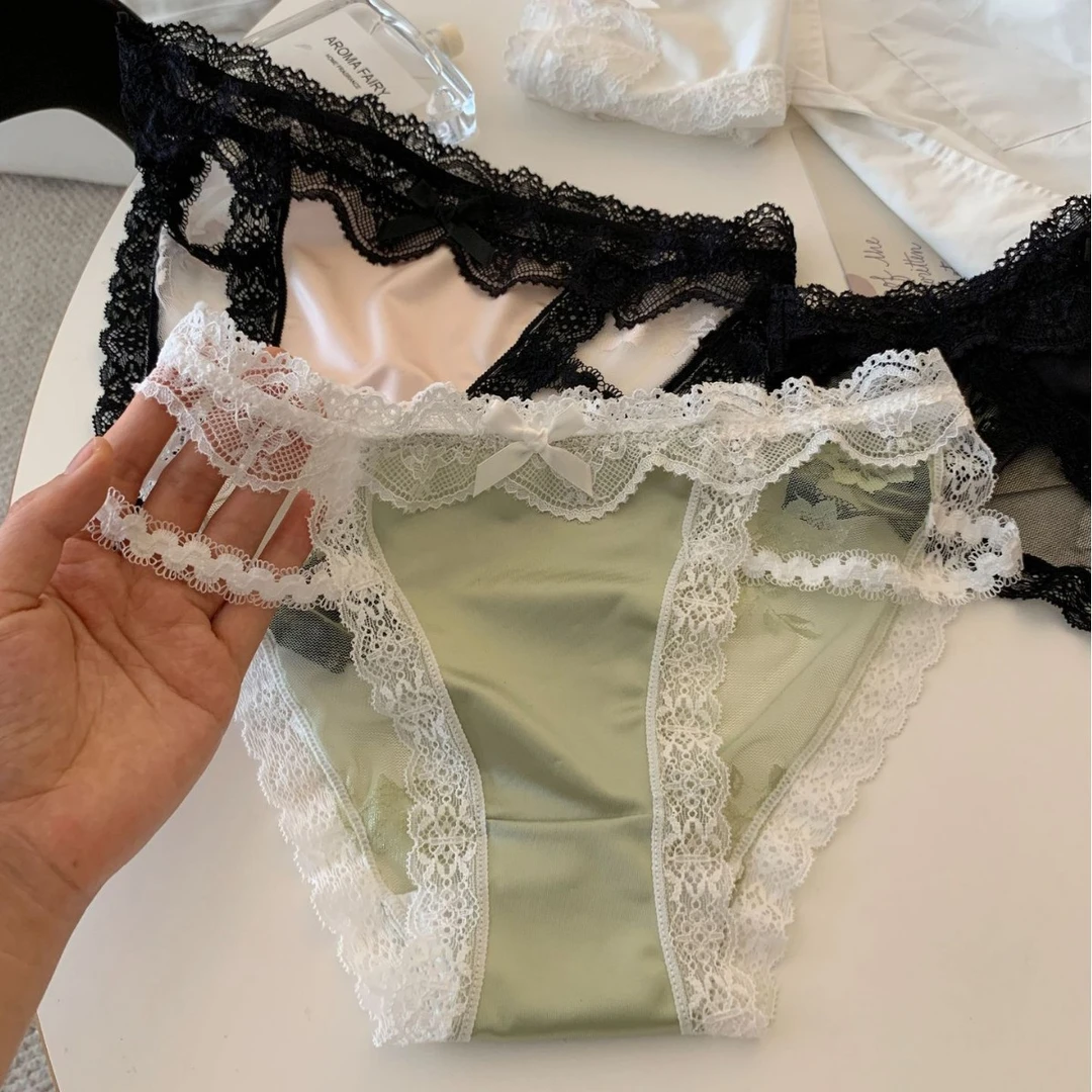[糖分日记]夏季薄款性感蕾丝边蝴蝶结细带纯欲开衩女士蕾丝内裤
