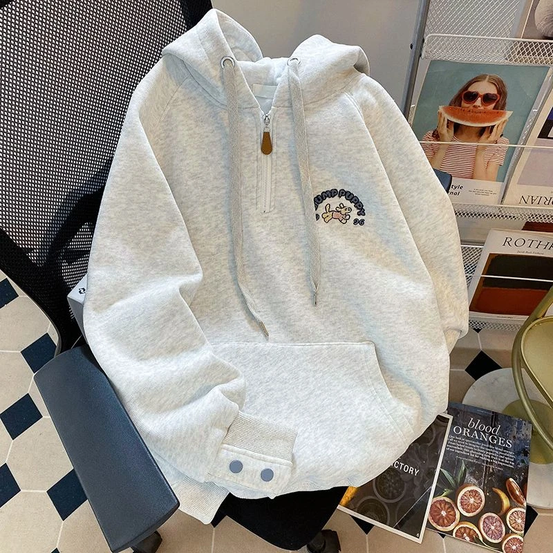 连帽半拉链卫衣女秋冬2025新款设计感小众休闲宽松慵懒风外套帽衫