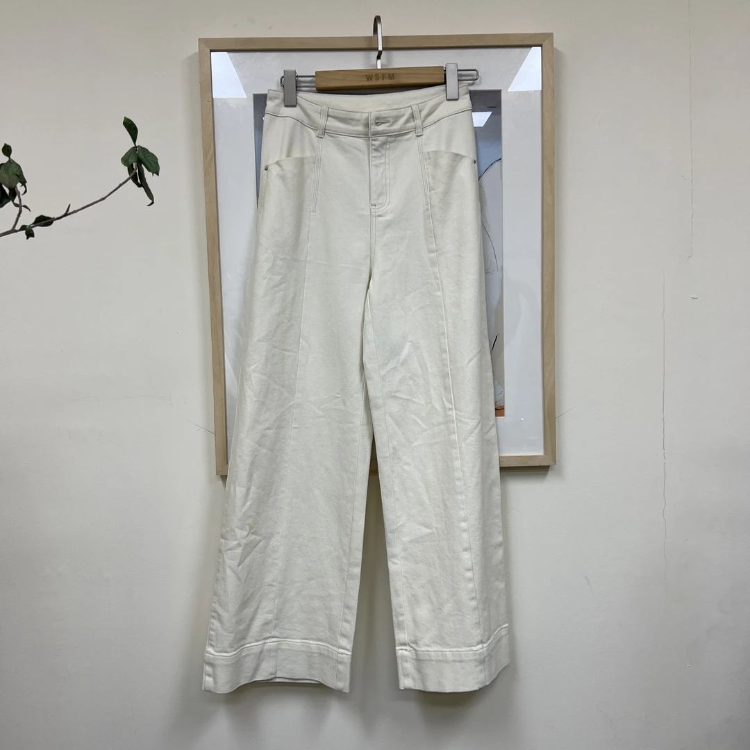 五色风马牛仔裤SJ25A8212白色休闲裤高腰时尚百搭女士简约设计师