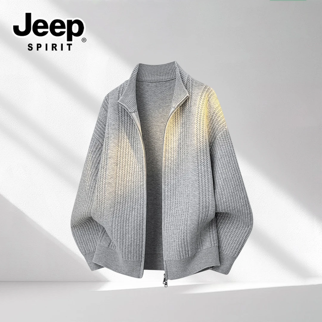 JEEPSPIRIT秋季新款休闲开衫毛衣男士潮流宽松百搭针织衫拉链外套