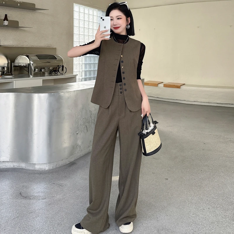 轻奢高级感马甲三件套阔腿裤长裤套装修身时尚气质2025秋装新款女