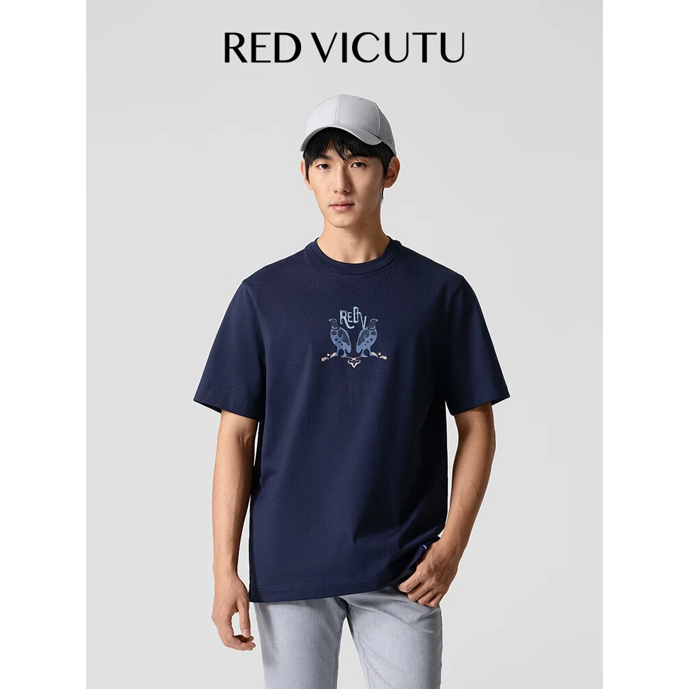 RED VICUTU威可多男士短袖T恤夏季印花圆领棉质休闲上衣时尚潮流