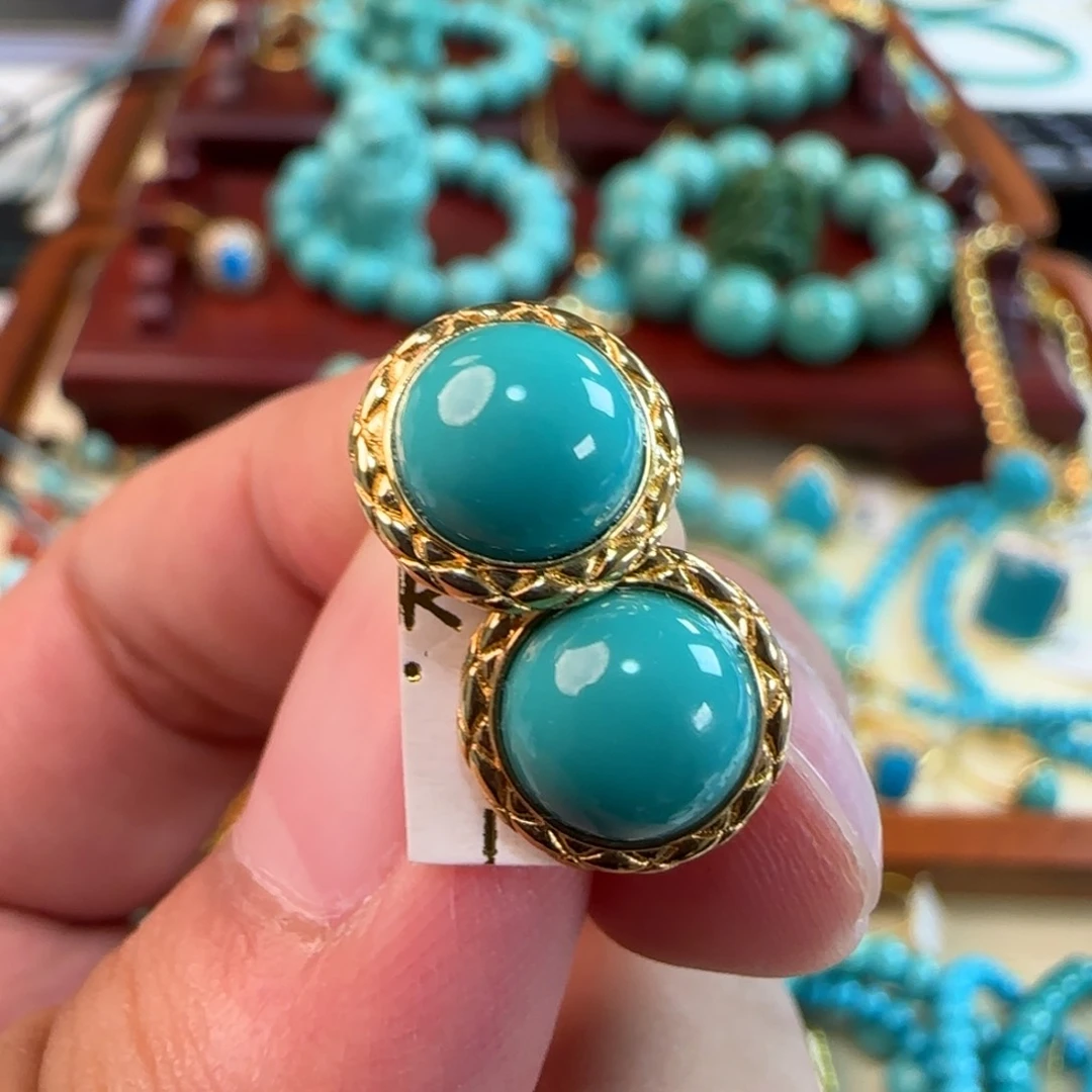 绿松石18K金镶嵌耳钉5012125