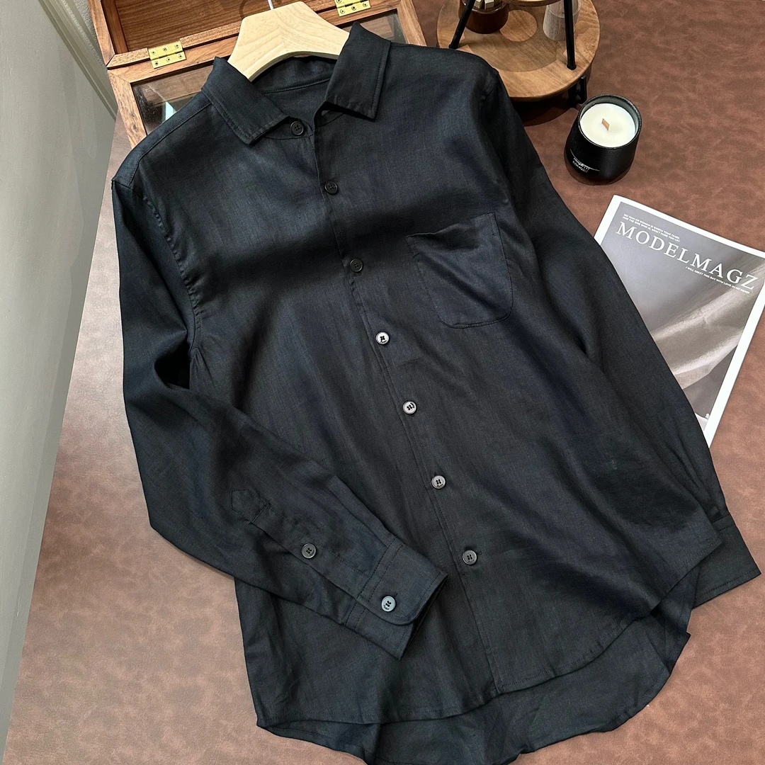 极简老钱风100亚麻天然绉感休闲衬衫经典设计感慵懒感男衬衣75001