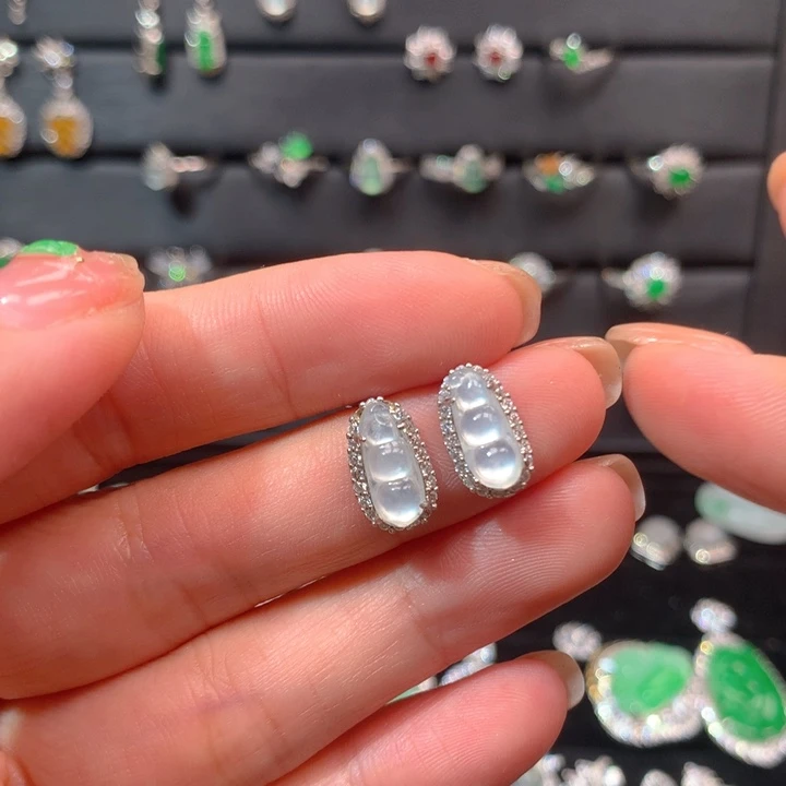 不****翡翠银S925镶嵌耳饰耳钉