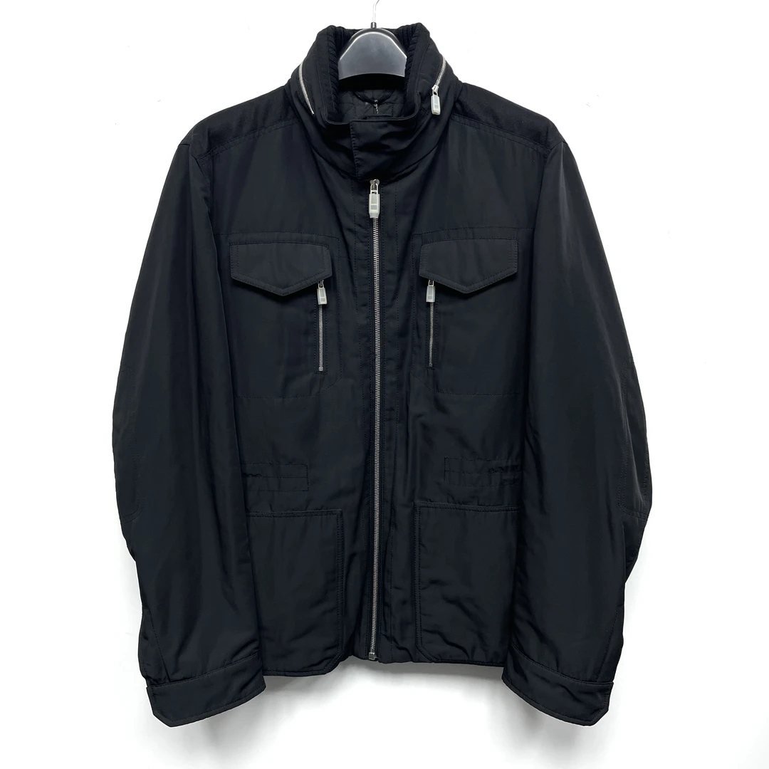 全新未使用  ZZEGNA杰尼亚 黑色隐藏帽兜短板风衣立领棉服外套